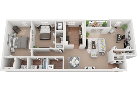 Floor plan for 2 beds, 1.5 baths, 1323 sqft
